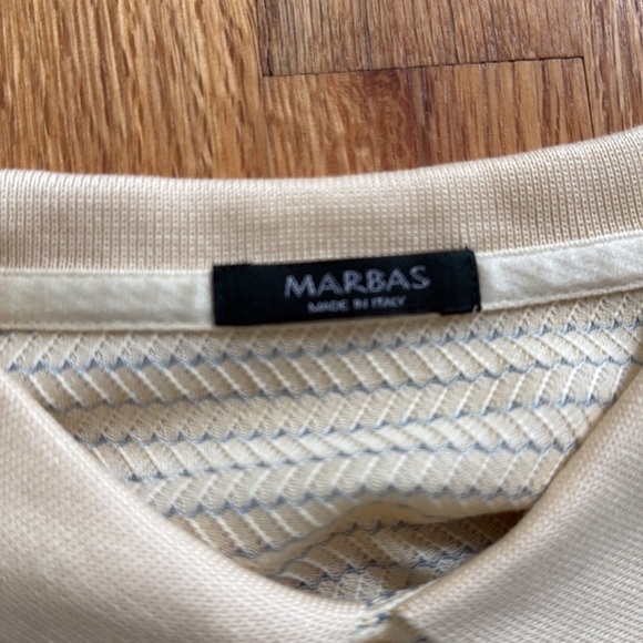 Marbas Made in Italy Polo Shirt Men XL Light Yellow Blue Stripe Golf Mesh Cotton - Picture 3 of 7